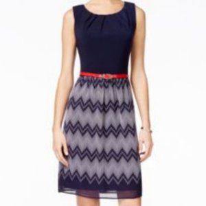 Connected App.-Chevron Print Sheath Belted Dress